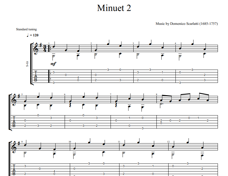 Domenico Scarlatti - Minuet 2 sheet music for guitar